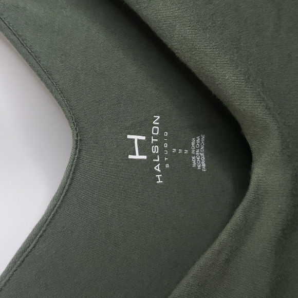 HALSTON Shorts Sleeveless 100% Cotton Romper Jumpsuit Army Green - Picture 3 of 5